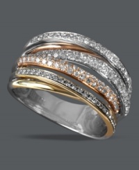 An illustrious mix of metallics. Trio by Effy Collection's dazzling design incorporates overlapping bands of 14k gold, 14k white gold and 14k rose gold, decorated with seamless rows of round-cut diamonds (1/2 ct. t.w.). An illustrious mix of metallics. Trio by Effy Collection's dazzling design incorporates overlapping bands of 14k gold, 14k white gold and 14k rose gold, decorated with seamless rows of round-cut diamonds (1/2 ct. t.w.).