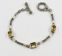 Sterling Silver Bali Braclet 7.5 Inch with Three Citrine and Toggle Clasp