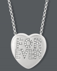 A gift that will last as long as your love. Give her this symbolic style, and she'll be forever yours. Sweethearts' stunning heart-shaped pendant features a sterling silver setting decorated by round-cut diamonds in a FOREVER design (1/6 ct. t.w.). Copyright © 2011 New England Confectionery Company. Approximate length: 16 inches + 2-inch extender. Approximate drop: 5/8 inch. A gift that will last as long as your love. Give her this symbolic style, and she'll be forever yours. Sweethearts' stunning heart-shaped pendant features a sterling silver setting decorated by round-cut diamonds in a FOREVER design (1/6 ct. t.w.). Copyright © 2011 New England Confectionery Company. Approximate length: 16 inches + 2-inch extender. Approximate drop: 5/8 inch.