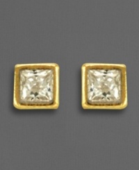 Sparkling with elegance, these cubic zirconia (3mm) square earrings are set in 14k gold for glamorous contrast. Sparkling with elegance, these cubic zirconia (3mm) square earrings are set in 14k gold for glamorous contrast.