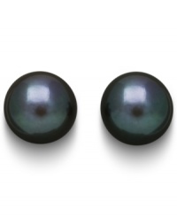 Cultured freshwater pearls in shimmering black hues create a classy statement. Posts set in sterling silver. Approximate diameter: 10-11 mm. Cultured freshwater pearls in shimmering black hues create a classy statement. Posts set in sterling silver. Approximate diameter: 10-11 mm.
