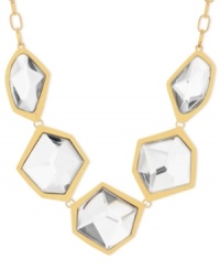 Look reflective and resplendent with this frontal necklace from Robert Lee Morris. Crafted from gold-tone mixed metal, it features geometric discs with glass stones for a glistening touch. Approximate length: 17 inches + 3-inch extender. Approximate drop: 1-3/4 inches. Look reflective and resplendent with this frontal necklace from Robert Lee Morris. Crafted from gold-tone mixed metal, it features geometric discs with glass stones for a glistening touch. Approximate length: 17 inches + 3-inch extender. Approximate drop: 1-3/4 inches.