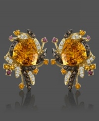 A spectacle of fiery autumn that resembles the lushest fields of fall! These 14k gold earrings feature round-cut chocolate diamonds (1/3 ct. t.w.), round-cut citrine (20-1/4 ct. t.w.), round cut garnet (1/4 ct. t.w.) and round-cut white topaz (3/8 ct. t.w.). Approximate drop: 2 inches. A spectacle of fiery autumn that resembles the lushest fields of fall! These 14k gold earrings feature round-cut chocolate diamonds (1/3 ct. t.w.), round-cut citrine (20-1/4 ct. t.w.), round cut garnet (1/4 ct. t.w.) and round-cut white topaz (3/8 ct. t.w.). Approximate drop: 2 inches.