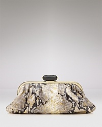 Add a flash of skin to an elegant night out with an Overture Judith Leiber clutch in printed Italian leather. Gleaming bands frame the edges, while a bold pushlock guards the essentials. Add a flash of skin to an elegant night out with an Overture Judith Leiber clutch in printed Italian leather. Gleaming bands frame the edges, while a bold pushlock guards the essentials.