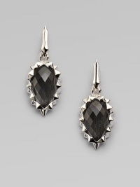 From the Silver Superstud Collection. This unique style boasts a faceted grey cat's eye and quartz crystal center surrounded in spiked sterling silver. Grey cat's eye and quartz crystalSterling silver Drop, about 1½14k gold post backImported From the Silver Superstud Collection. This unique style boasts a faceted grey cat's eye and quartz crystal center surrounded in spiked sterling silver. Grey cat's eye and quartz crystalSterling silver Drop, about 1½14k gold post backImported