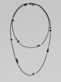 From the Black and Gold Chain Collection. A dramatically, long blackened sterling silver box chain with 18k gold, black onyx, hematite and garnet bead stations in various sizes; perfect for wearing doubled. Blackened sterling silver18k gold, black onyx, hematite and garnet beadsLength, about 40Lobster clasp closureImported From the Black and Gold Chain Collection. A dramatically, long blackened sterling silver box chain with 18k gold, black onyx, hematite and garnet bead stations in various sizes; perfect for wearing doubled. Blackened sterling silver18k gold, black onyx, hematite and garnet beadsLength, about 40Lobster clasp closureImported