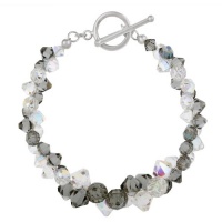 Sterling Silver Grey and Aurore Boreale Swarovski Elements Graduated Frontal Bracelet, 7.5 Sterling Silver Grey and Aurore Boreale Swarovski Elements Graduated Frontal Bracelet, 7.5