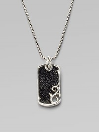 Unique texture and stunning design in sterling silver with a rayskin-textured leather inlay. Pendant, about 2 long Chain, about 20 long Imported Unique texture and stunning design in sterling silver with a rayskin-textured leather inlay. Pendant, about 2 long Chain, about 20 long Imported