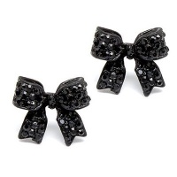 Fashion Crystal Pave Bow Ribbon Stud Earrings Black Fashion Crystal Pave Bow Ribbon Stud Earrings Black