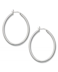 Style perfection. Touch of Silver's oval-shaped hoops are crafted in silver-plated brass with a sterling silver click backing. Approximate diameter: 1-1/3 inches. Style perfection. Touch of Silver's oval-shaped hoops are crafted in silver-plated brass with a sterling silver click backing. Approximate diameter: 1-1/3 inches.