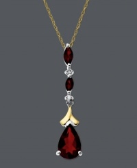 A drop of elegance to heighten your look. Bold garnet gemstones (1-3/4 ct. t.w.) in pear and marquise shapes combine with sparkling diamond accents in a sterling silver and 14k gold setting. Approximate length: 18 inches. Approximate drop: 1-1/3 inches. A drop of elegance to heighten your look. Bold garnet gemstones (1-3/4 ct. t.w.) in pear and marquise shapes combine with sparkling diamond accents in a sterling silver and 14k gold setting. Approximate length: 18 inches. Approximate drop: 1-1/3 inches.
