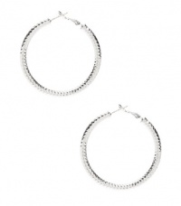 G by GUESS Clutchless Textured Silver-Tone Hoops, SILVER