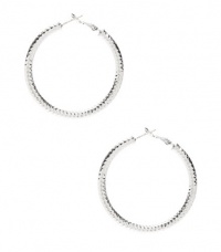 G by GUESS Clutchless Textured Silver-Tone Hoops, SILVER G by GUESS Clutchless Textured Silver-Tone Hoops, SILVER