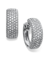 Two of a girl's favorite things combine on these glam hoop earrings from Trio by EFFY Collection. Pave-set diamonds shine (7/8 ct. t.w.) in a polished 14k white gold setting. Approximate diameter: 3/4 inch. Two of a girl's favorite things combine on these glam hoop earrings from Trio by EFFY Collection. Pave-set diamonds shine (7/8 ct. t.w.) in a polished 14k white gold setting. Approximate diameter: 3/4 inch.