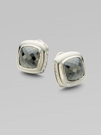 From the Albion Collection. A faceted cushion of hematite, subtly radiant, sits within an elegant setting of sterling silver. Hematite Sterling silver About ½ square Post back Made in USA From the Albion Collection. A faceted cushion of hematite, subtly radiant, sits within an elegant setting of sterling silver. Hematite Sterling silver About ½ square Post back Made in USA