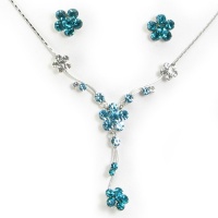 Crystal Flower Necklace and Earring Set (Blue and Green) 3005401 Crystal Flower Necklace and Earring Set (Blue and Green) 3005401