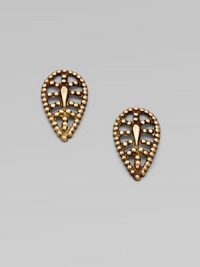 This petal-shaped style has a unique textured surface and an antique-inspired finish. BrassSize, about 1Sterling silver post backMade in USA This petal-shaped style has a unique textured surface and an antique-inspired finish. BrassSize, about 1Sterling silver post backMade in USA