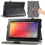 MoKo Genuine Leather Slim-Fit Multi-angle Folio Cover Case for Google Nexus 10 Android Tablet by Samsung, BLACK (with Smart Cover Auto Wake/Sleep Feature)