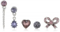 Betsey Johnson Iconic Amethyst Crystal Heart and Bow Set of 5 Stud Earrings Betsey Johnson Iconic Amethyst Crystal Heart and Bow Set of 5 Stud Earrings