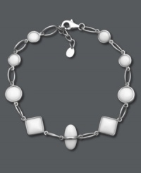 Smooth white agate stones (6 mm, 8 mm and 9 mm) in round, square and oval shapes create a geometrically-chic look. Set in sterling silver. Approximate length: 8-1/2 inches. Smooth white agate stones (6 mm, 8 mm and 9 mm) in round, square and oval shapes create a geometrically-chic look. Set in sterling silver. Approximate length: 8-1/2 inches.