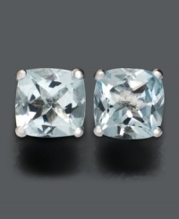 Cool, ocean blue. Adorn your ears with these brilliant cushion-cut aquamarine stud earrings (1-5/8 ct. t.w.).