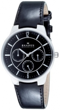 Skagen Men's 331XLSLB Steel Black Leather Multi-Function Watch