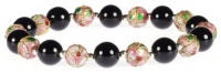 Sterling Silver Black Onyx with Pink Cloisonne Elastic Bracelet Sterling Silver Black Onyx with Pink Cloisonne Elastic Bracelet