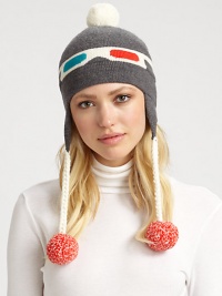 A new twist on this merino wool, cold weather essential with speckled pom-poms, twisted ties and printed 3D glasses.Merino WoolAbout 5L X 4WHand washImported A new twist on this merino wool, cold weather essential with speckled pom-poms, twisted ties and printed 3D glasses.Merino WoolAbout 5L X 4WHand washImported