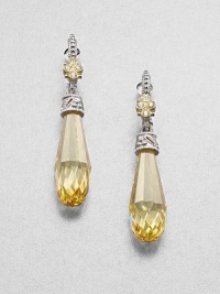 An elegant design with a canary crystal briolette drop accented in white sapphires and 18k gold. Canary crystal18k goldWhite sapphireRhodium-plated sterling silverLength, about .75LeverbackImported An elegant design with a canary crystal briolette drop accented in white sapphires and 18k gold. Canary crystal18k goldWhite sapphireRhodium-plated sterling silverLength, about .75LeverbackImported