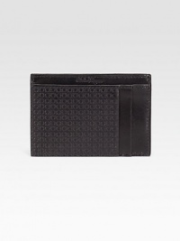Handsomely crafted of stamped Italian calfskin leather with multiple card slots.Two card slots3 x 4½Made in Italy Handsomely crafted of stamped Italian calfskin leather with multiple card slots.Two card slots3 x 4½Made in Italy