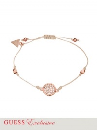 GUESS Women's Rose Gold-Tone Wax Cord Crystal Disc Bracelet, ROSE GOLD