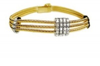 18K Yellow Gold Multi-Strand, Hand-Woven Mesh Bracelet, Designed With Three Bar White-Gold Stations, Enhanced With Pave Set Diamonds. ( GH-Color, SI-Clarity; c.t.tw.0.60 CT ). 18K Yellow Gold Multi-Strand, Hand-Woven Mesh Bracelet, Designed With Three Bar White-Gold Stations, Enhanced With Pave Set Diamonds. ( GH-Color, SI-Clarity; c.t.tw.0.60 CT ).