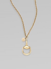 From the Horsebit Collection. Stylish horsebit pendant with Gucci-engraved trademark charm. 18k yellow gold Length, about 17 Pendant length, about 2½ Lobster clasp closure Made in Italy From the Horsebit Collection. Stylish horsebit pendant with Gucci-engraved trademark charm. 18k yellow gold Length, about 17 Pendant length, about 2½ Lobster clasp closure Made in Italy