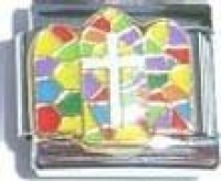 Clearly Charming Cross on Stained Glass Italian Charm Bracelet Link Clearly Charming Cross on Stained Glass Italian Charm Bracelet Link