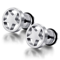 U2U New a Pair of Stainless Steel Silver Circle Five-pointed Star Earrings U2U New a Pair of Stainless Steel Silver Circle Five-pointed Star Earrings