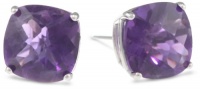 10k White Gold Amethyst Checkerboard Cushion Stud Earrings (8mm , 3.80 cttw)