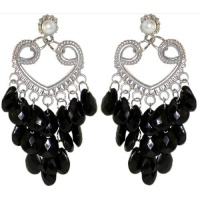 Chandelier Earrings with Acrylic Baubles, in Black with Silver Finish Chandelier Earrings with Acrylic Baubles, in Black with Silver Finish