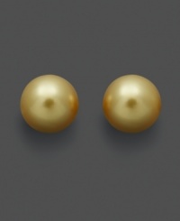 Drops of gold will add a warm glow to your look. Stud earrings feature gold south sea pearls (9-10 mm) set in 14k gold. Approximate diameter: 1/3 inch.