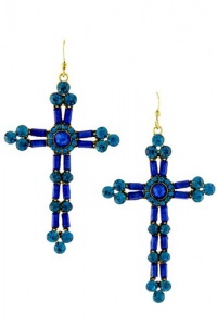 Discount Fashion Jewelry | CRYSTAL AND HOWLITE BEAD CROSS EARRING (Blue) Discount Fashion Jewelry | CRYSTAL AND HOWLITE BEAD CROSS EARRING (Blue)