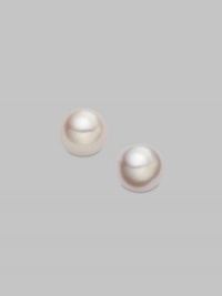 Classic, elegant stud earrings set in 18K yellow gold. 4.5mm white cultured pearls 18K yellow gold Post backs Imported Classic, elegant stud earrings set in 18K yellow gold. 4.5mm white cultured pearls 18K yellow gold Post backs Imported