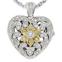 Ze Sterling Silver Diamond Antiqued Heart Locket with 18 Silver Chain Ze Sterling Silver Diamond Antiqued Heart Locket with 18 Silver Chain