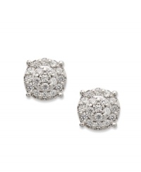 Petite studs that pack a sparkling punch. Chic circular clusters of single-cut diamonds (1/4 ct. t.w.) stand out against a 14k white gold post setting. Approximate diameter: 1/2 inch. Petite studs that pack a sparkling punch. Chic circular clusters of single-cut diamonds (1/4 ct. t.w.) stand out against a 14k white gold post setting. Approximate diameter: 1/2 inch.