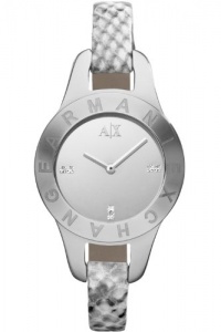Armani Exchange Silver Dial Python-Stamped Leather Ladies Watch AX4128 Armani Exchange Silver Dial Python-Stamped Leather Ladies Watch AX4128