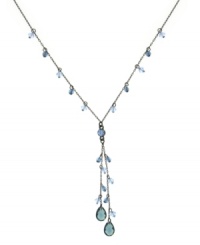 Chic cascade: Adorned with light blue briolette glass beads set in hematite tone mixed metal, 2028's Y necklace conveys a dramatic waterfall effect. Approximate length: 16 inches + 3-inch extender. Approximate drop: 2-1/2 inches. Chic cascade: Adorned with light blue briolette glass beads set in hematite tone mixed metal, 2028's Y necklace conveys a dramatic waterfall effect. Approximate length: 16 inches + 3-inch extender. Approximate drop: 2-1/2 inches.