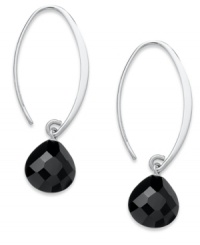 Elevate your style with smooth swoops. These unique hoop earrings highlight faceted onyx beads at the ends (13-3/4 ct. t.w.). Set in sterling silver. Approximate drop: 1-1/2 inches. Elevate your style with smooth swoops. These unique hoop earrings highlight faceted onyx beads at the ends (13-3/4 ct. t.w.). Set in sterling silver. Approximate drop: 1-1/2 inches.