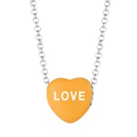 Orange Enamel Love Sweethearts Sterling Silver Necklace, 16 Inch Orange Enamel Love Sweethearts Sterling Silver Necklace, 16 Inch
