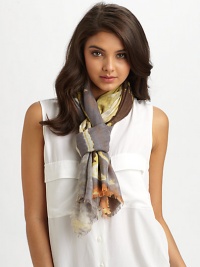 An artsy, abstract flower print adorns a sumptuous silk and cashmere print wrap.55% cashmere/45% silk76 X 28Dry cleanImported An artsy, abstract flower print adorns a sumptuous silk and cashmere print wrap.55% cashmere/45% silk76 X 28Dry cleanImported