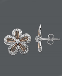 Frame your face with sweet, sparkling blooms. Flower stud earrings feature a 14k rose gold and sterling silver setting accented by round-cut diamonds (1/8 ct. t.w.). Approximate diameter: 1/2 inch. Frame your face with sweet, sparkling blooms. Flower stud earrings feature a 14k rose gold and sterling silver setting accented by round-cut diamonds (1/8 ct. t.w.). Approximate diameter: 1/2 inch.