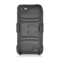HTC One V Rubberized Hard Cover Over Soft Rubbery Feel Silicone Skin Case Cover W/ Stand & Holster Stand W/ Swivel Belt Clip - Black HTC One V Rubberized Hard Cover Over Soft Rubbery Feel Silicone Skin Case Cover W/ Stand & Holster Stand W/ Swivel Belt Clip - Black