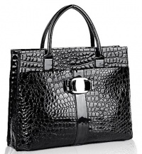 MG Collection MAXX Black High Gloss Crocodile Print Office Tote Briefcase MG Collection MAXX Black High Gloss Crocodile Print Office Tote Briefcase